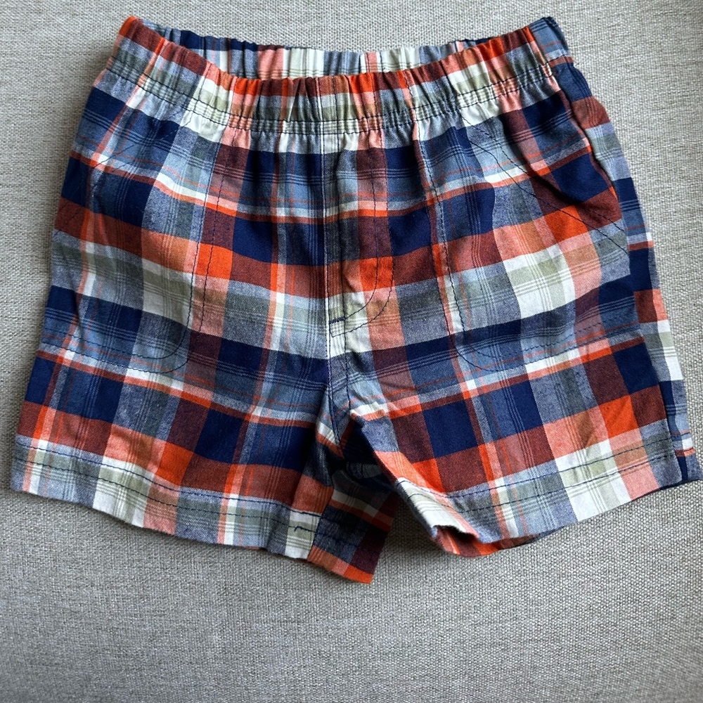 Carter’s Baby Boy 9M Plaid Shorts in Blue Orange & White